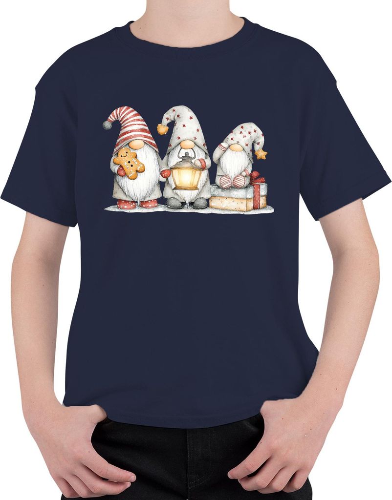 Weihnachtswichtel Lebkuchen Laterne Geschenk Winter Aquarell Uni Kinder T-Shirt, Navy, 128