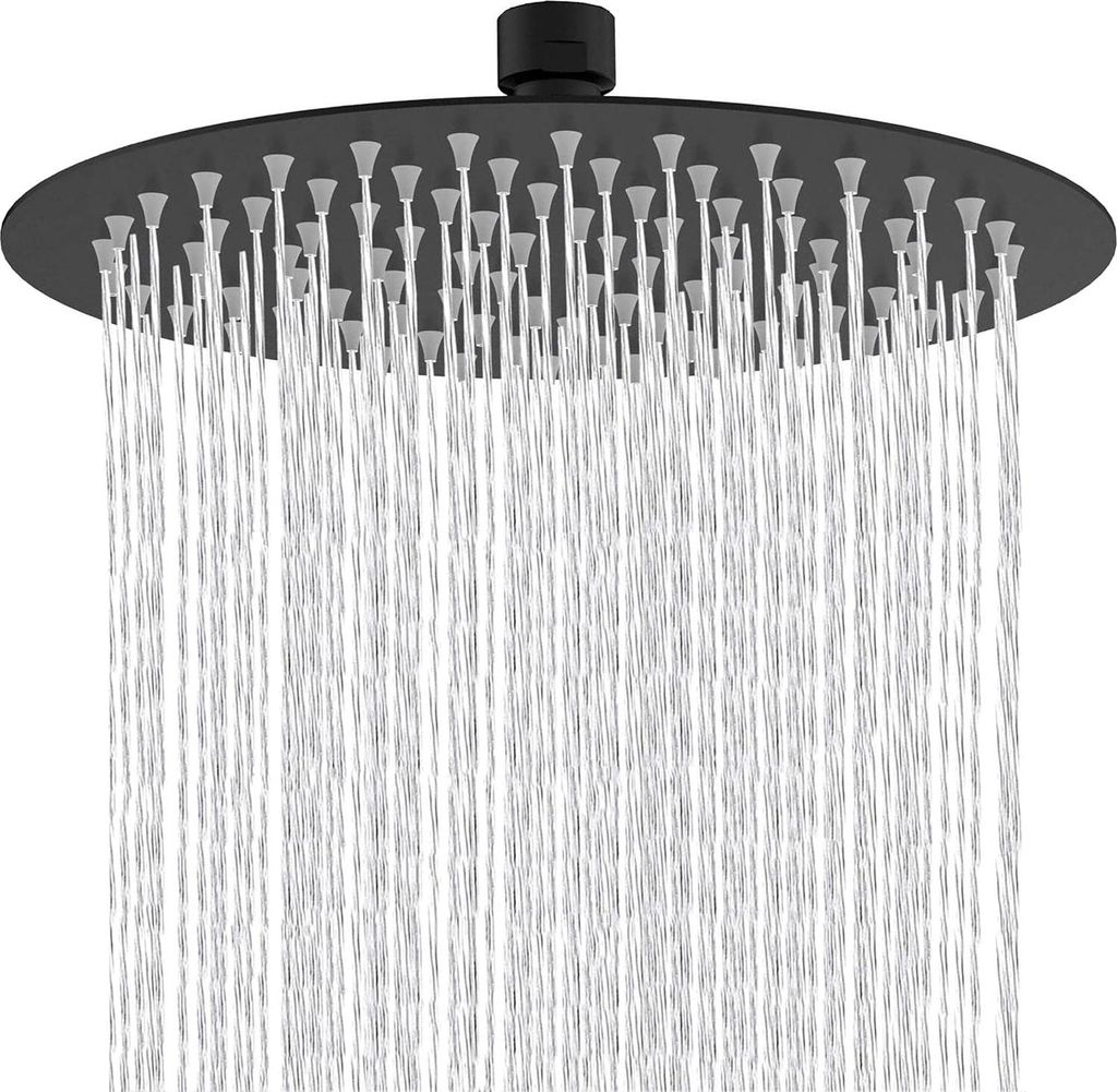 Duschkopf, Regendusche, Schwarz, Regendusche, 30 cm, Rund, Große Duschkopf aus echtem A2 Edelstahl, mit 304 SUS Zertifikat, Regenduschekopf mit 14...