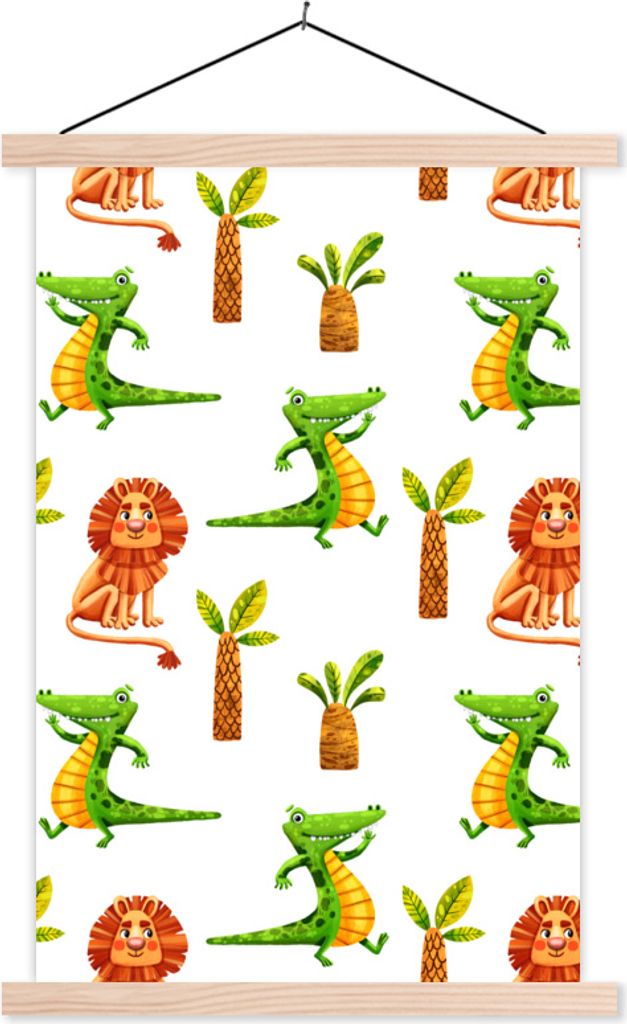 MuchoWow Textilposter Dschungel - Gestaltung - Tiere 40x60 cm mit holzfarbenen Rahmen - Poster