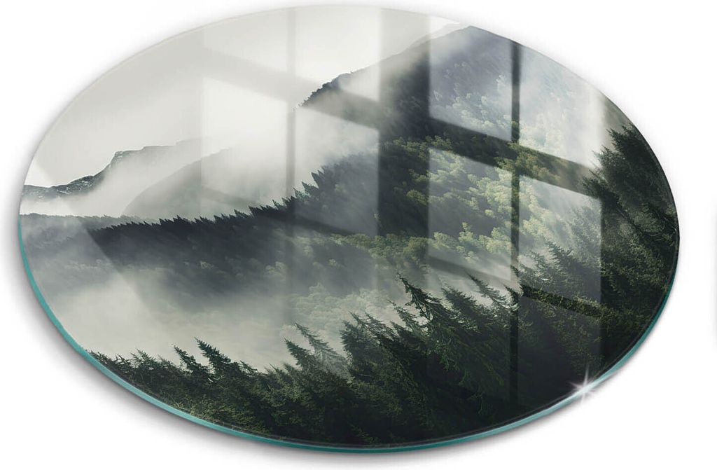 Glasschneideplatte - Herdabdeckplatte - fi30 cm -Schneidebrett - Spritzschutz - Land- und Nebellandschaft