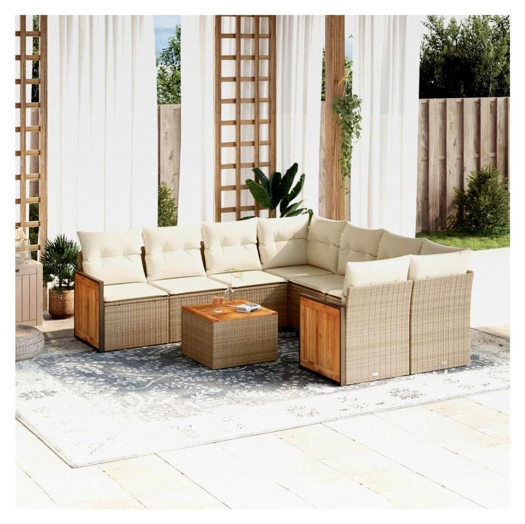 9-teiliges Gartenmöbel-Set mit Kissen aus Polyrattan in Beige