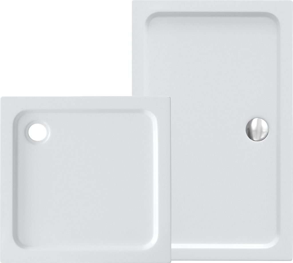 VILSTEIN Duschwanne | Glasfaserverstärkt | 5 cm Flach | Duschtasse mit Gefälle | Duschbecken | Siphon opt. | Hochglanz Weiß | 80x80 cm