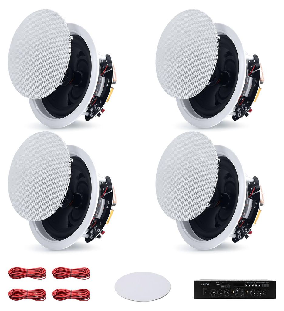 VEVOR 4 Einbaulautsprecher Bluetooth 165,1 mm, 2-Wege Lautsprecher mit Verstärker & 150 W Spitzenleistung, Kabelgebundene Deckenlautsprecher für ...