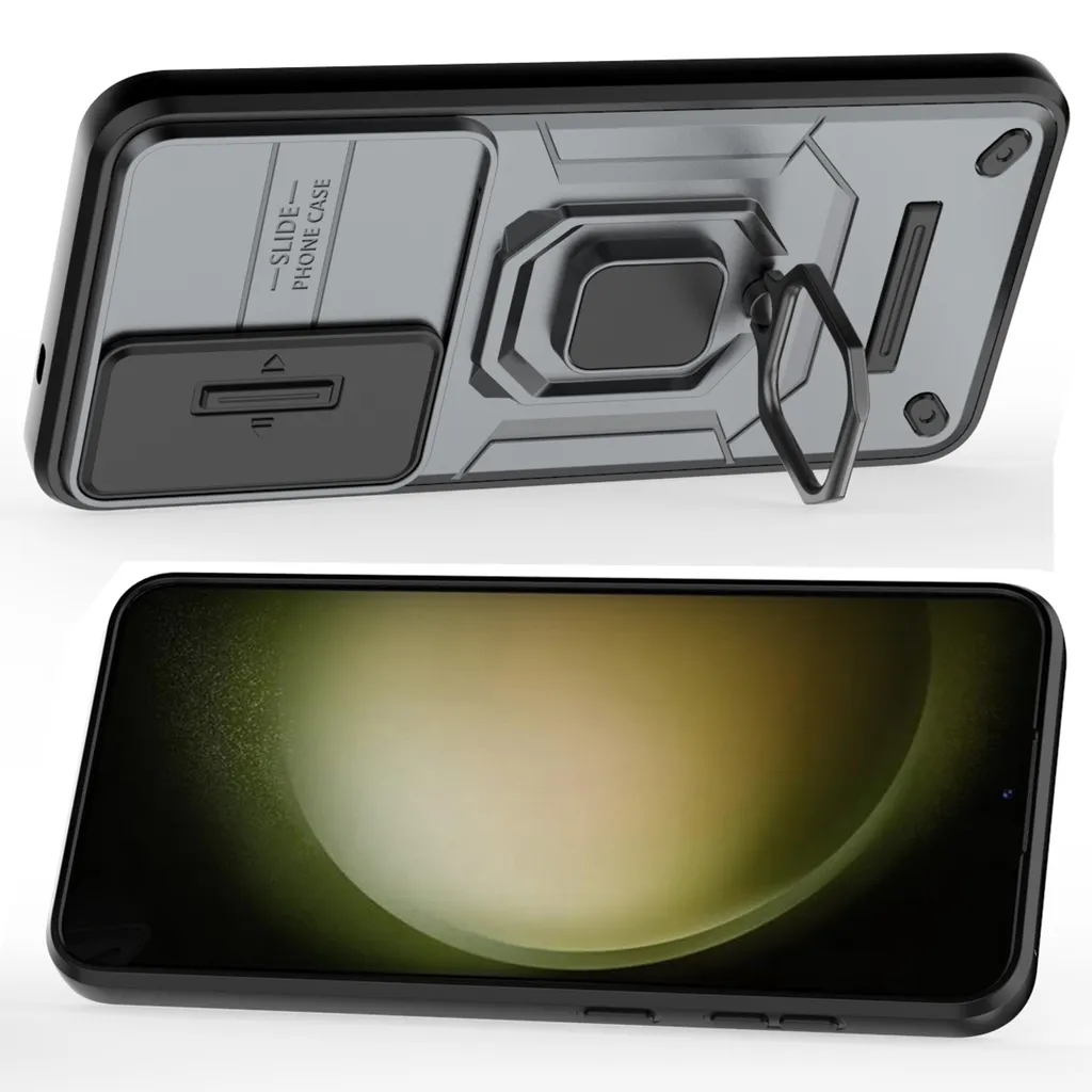 Cover Blindata Samsung S24 Plus: Protezione Fotocamera e Stand Grigio - 3