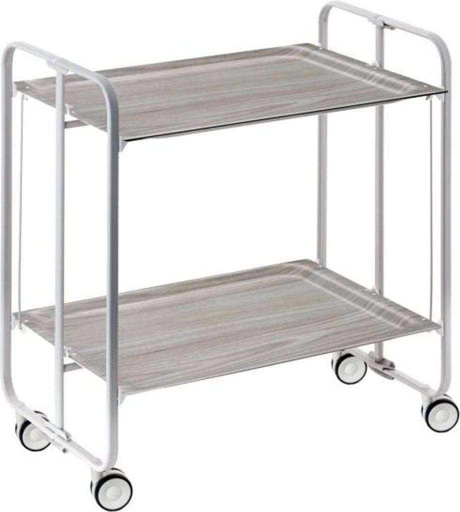 DON HIERRO - Klappbarer Servierwagen BAUHAUS mit Rollen – Metallgestell grau, 2 Ebenen, 4 Positionen
