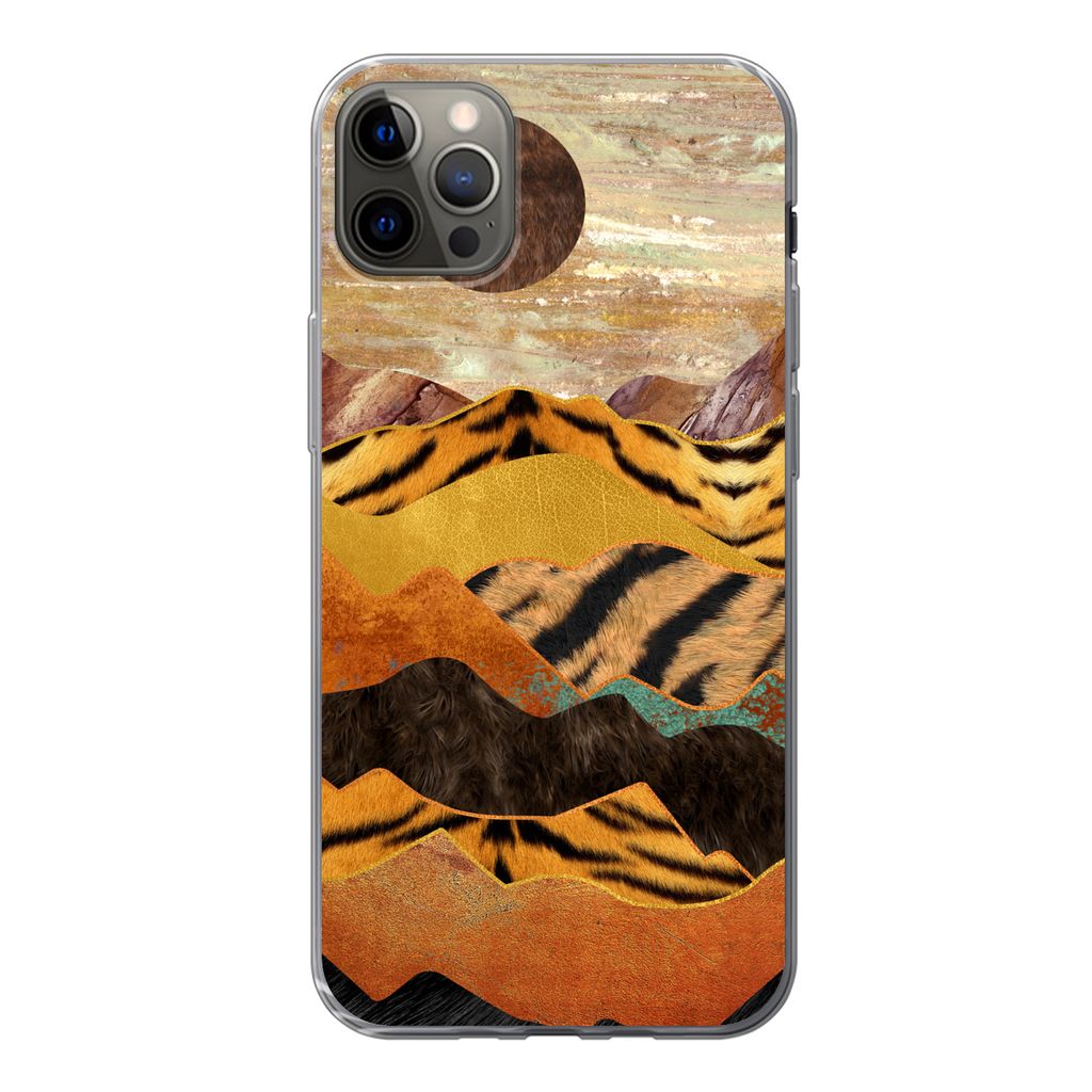 MuchoWow Handyhülle Schutzhülle Hülle für iPhone 12 Pro Max Tigerdruck - Marmor - Gold Silikon Softcase Handy Hülle - Hartschale