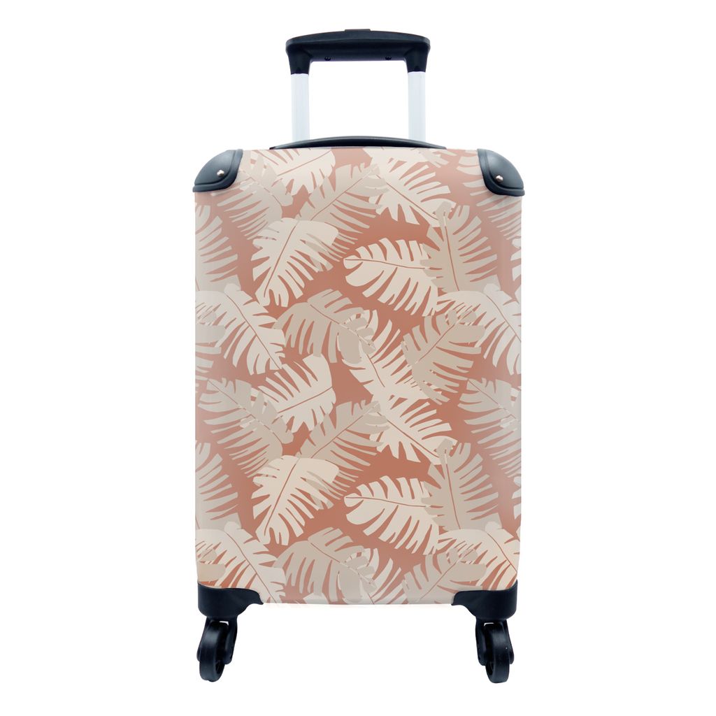 MuchoWow Koffer Handgepäck Trolley Rollkoffer Kleine Reisekoffer mit 4 Rollen - Sommer - Blätter - Braun - Muster - Cabin Size < 55x40x23 cm & ...