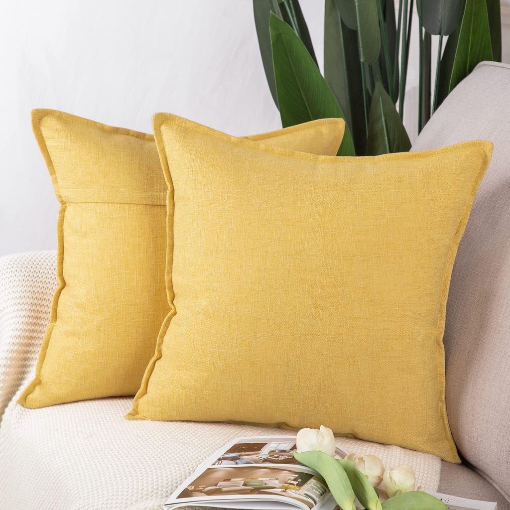 Set mit 2 Kissenbezügen aus Polyester-Leinen, hellbeige, quadratisch, 50 x 50 cm