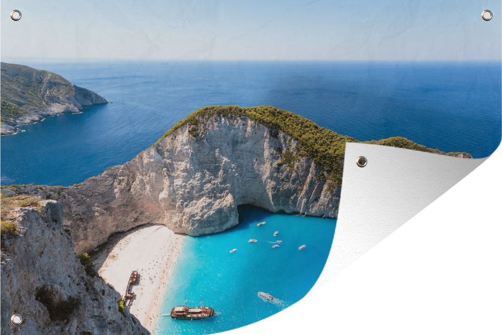 MuchoWow 60x40 cm Outdoor-Poster Gartendeko Sichtschutz Garten Poster für den Garten Luftaufnahme des Shipwreck Beach, auch bekannt als Navagio...