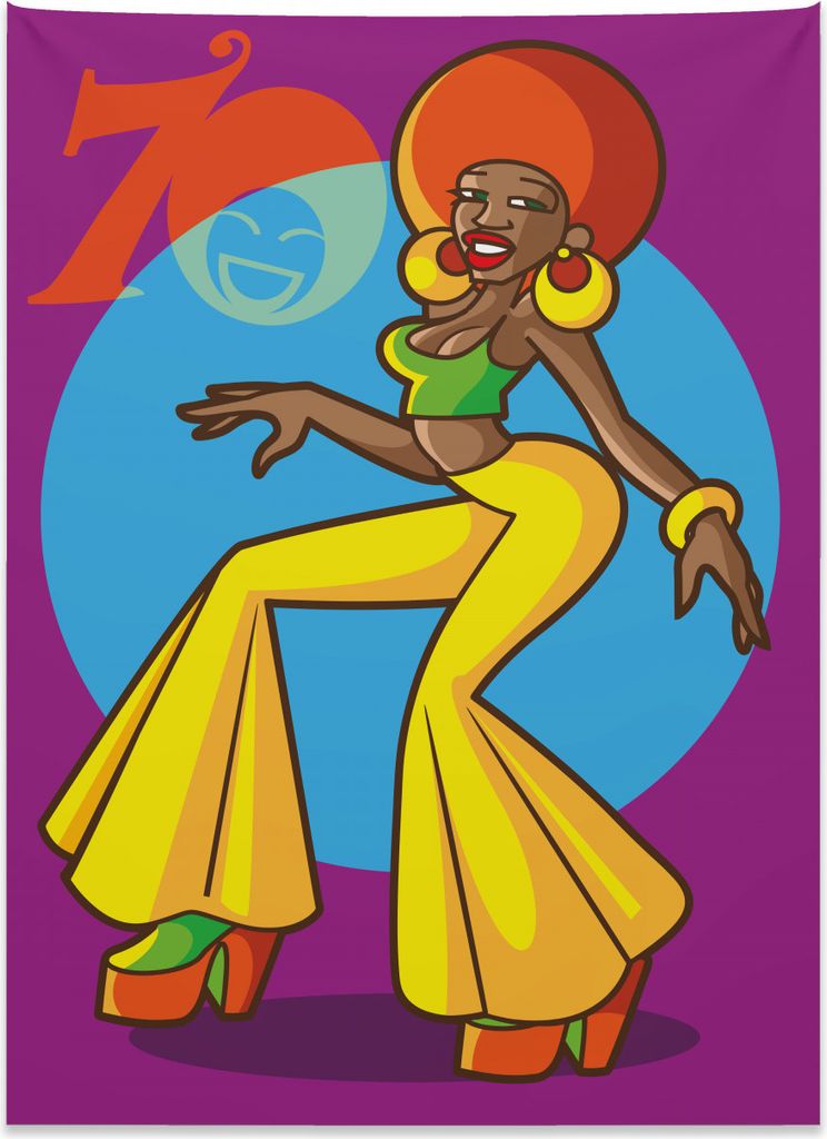 Abakuhaus Party Wandteppich, Afro-Disco-Dame aus Weiches Mikrofaser Stoff Kein Verblassen Klare Farben Waschbar, 110 x 150 cm, Mehrfarbig