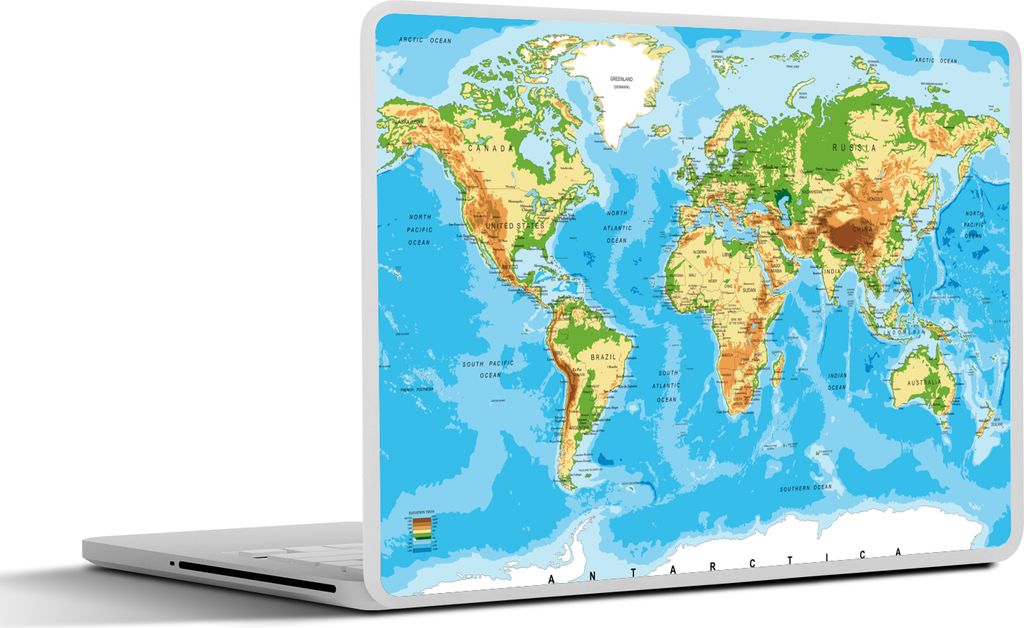 MuchoWow Laptop Aufkleber Sticker Cover Weltkarte - Atlas - Farben - Kinder - Jungen - Mädchen 40x30 cm - Laptop Dekoration - Selbstklebend