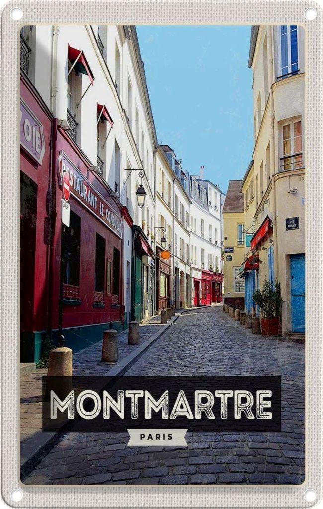 vianmo Blechschild 18x12 cm Montmartre Paris Altstadt Reiseziel Bildmotiv Reisemotiv Abenteuer Reisen Urlaub