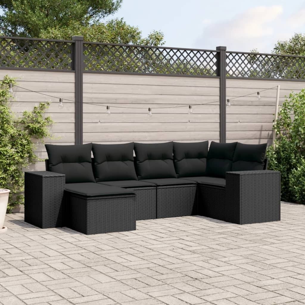 The Living Store 6-tlg. Garten-Sofagarnitur mit Kissen Schwarz Poly Rattan