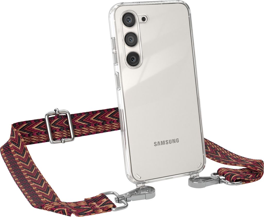 EAZY CASE Handykette - Verstellbarer Trageriemen kompatibel mit Samsung Galaxy S23, Handykordel mit transparenter Silikon-Hülle, Band in Rot