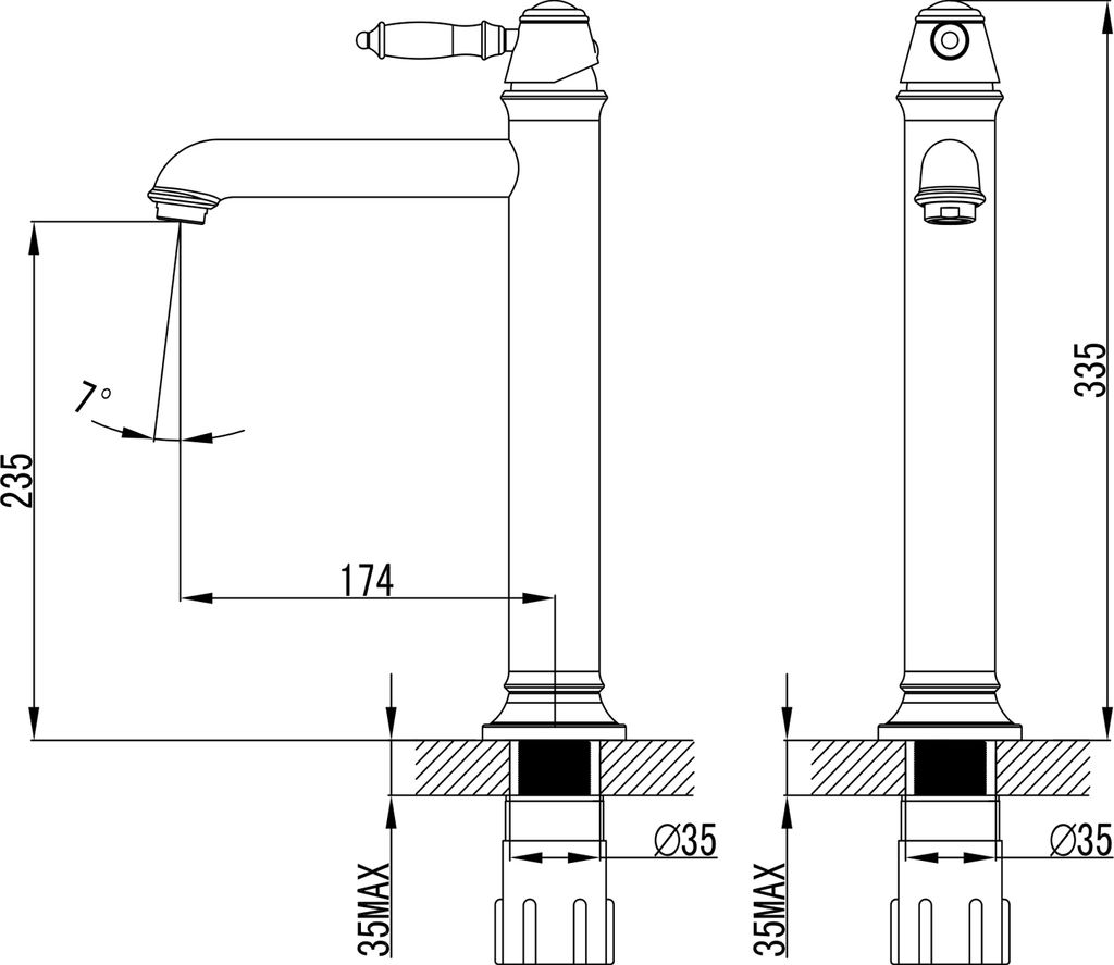 PaulGurkes Armatur für Aufsatzwaschbecken Nostalgie Retro Landhausstil Lang Keramik