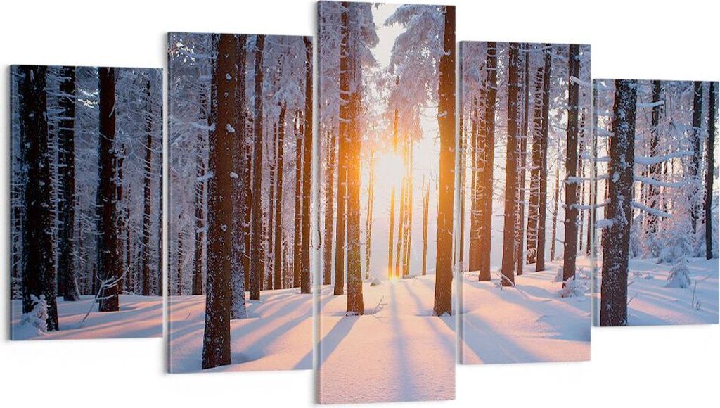 Bild auf Leinwand - Leinwandbild - Wald Winter Schnee - 160x85cm - Wand Bild - Wanddeko - Leinwanddruck - Bilder - Kunstdruck - Wanddekoration - Le...