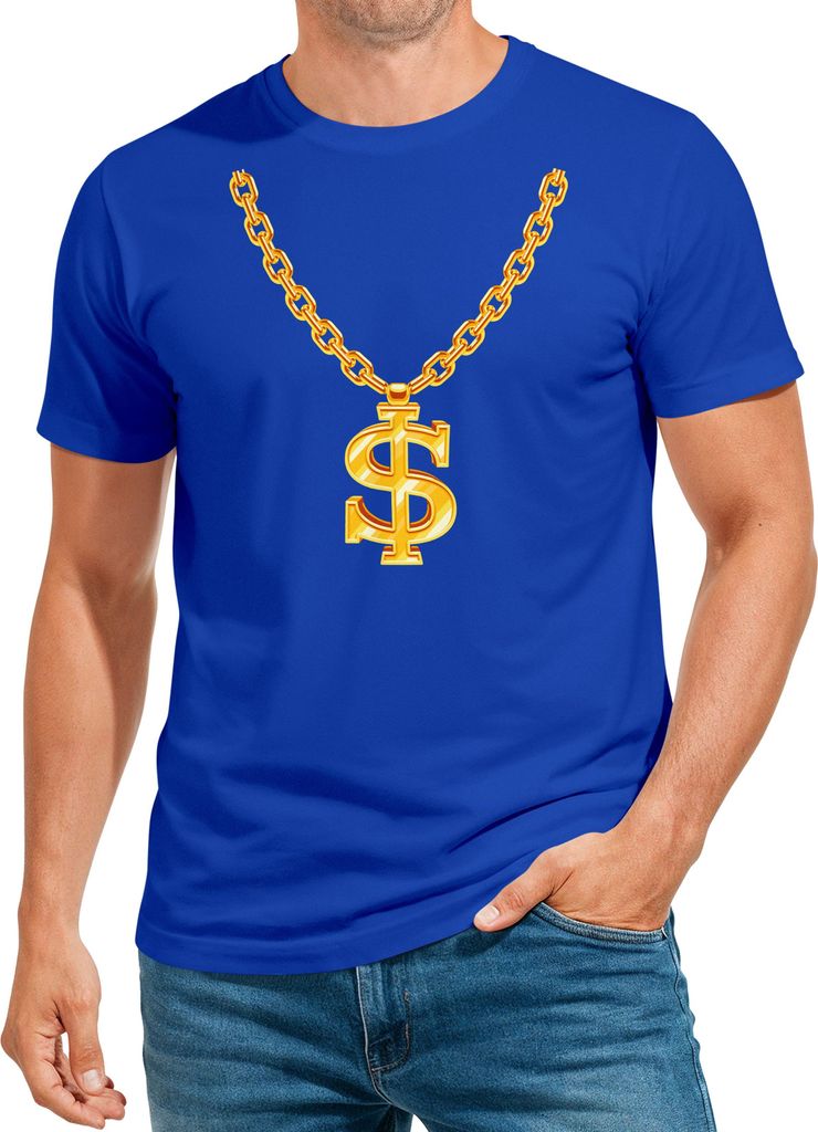 Herren T-Shirt Fasching Karneval Dollarkette Rapper Gangster Kostüm Last Minute Verkleidung Männer Funshirt Moonworks