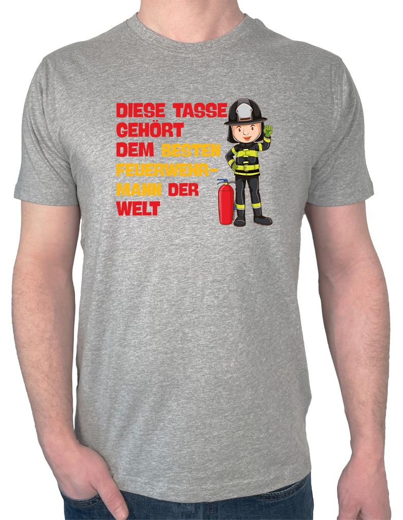 Huuraa Herren T-Shirt Tasse gehört dem besten Feuerwehrmann der Welt XL Sport Grey Bio Baumwolle Fairtrade Herrenshirt Geschenkidee