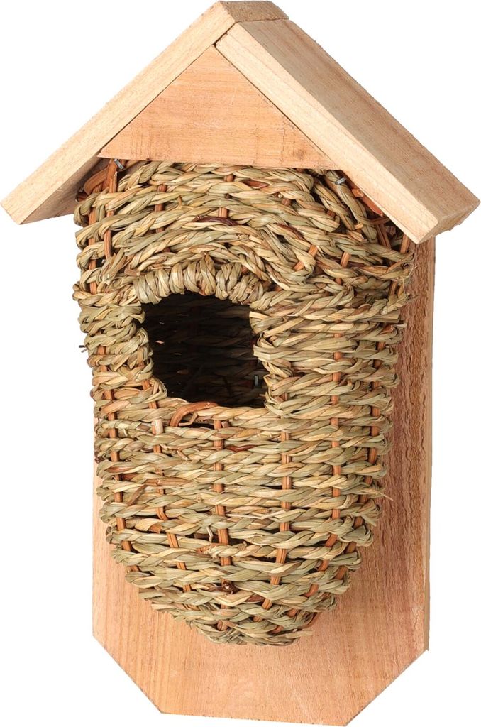 Vogelhaus aus Weidengeflecht aus Holz und Seegras für eine Produktbild 