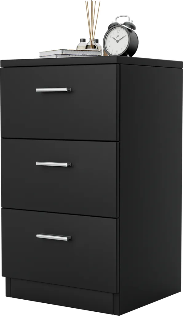Table de Chevet pour Lit Boxspring, Meuble de Nuit Noir avec 3 Tiroirs