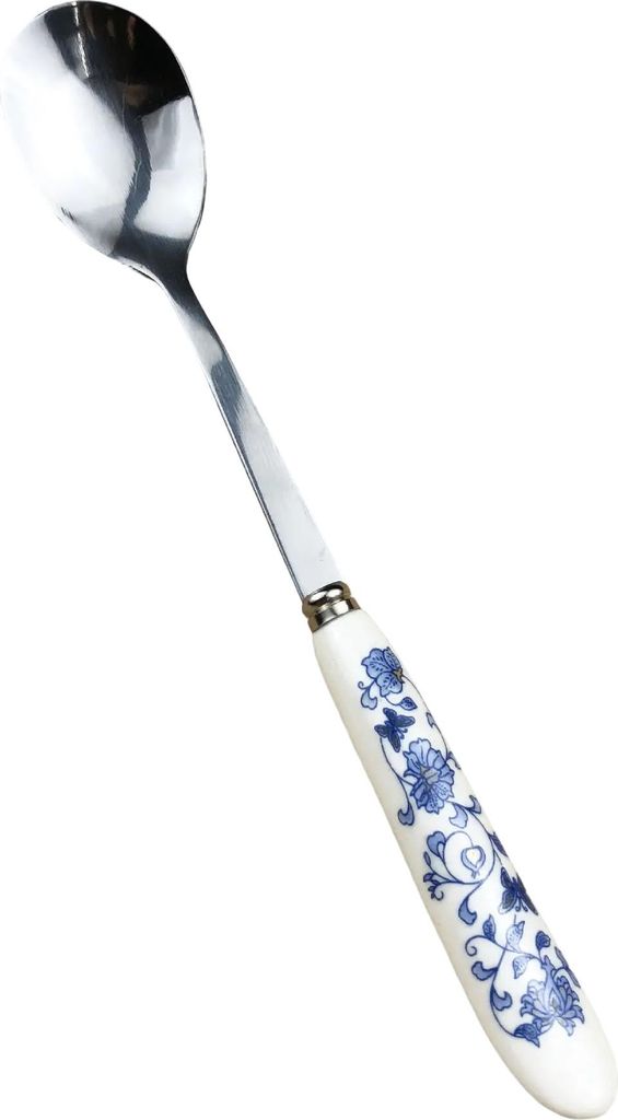 4-teiliges Essbesteck-Set mit Löffel und Gabel, chinesisches Blumenmuster, Edelstahl, Keramikgriff, Teelöffel, Zuckerlöffel, Eiscreme-, Dessert-...