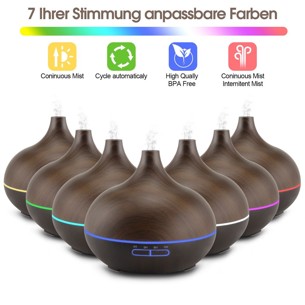 Ultraschall Luftbefeuchter Aroma Diffuser Diffusor LED-Licht Humidifier 500ML 