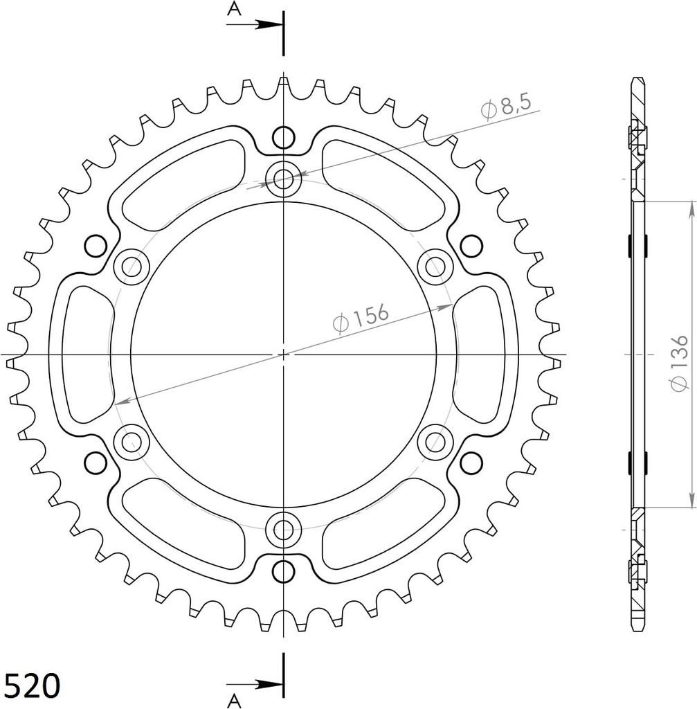 Stealth-Kettenrad Supersprox 520 - 47Z (blau) RST-1512:47-BLU|ID 136,0 LK 156,0 6-Loch