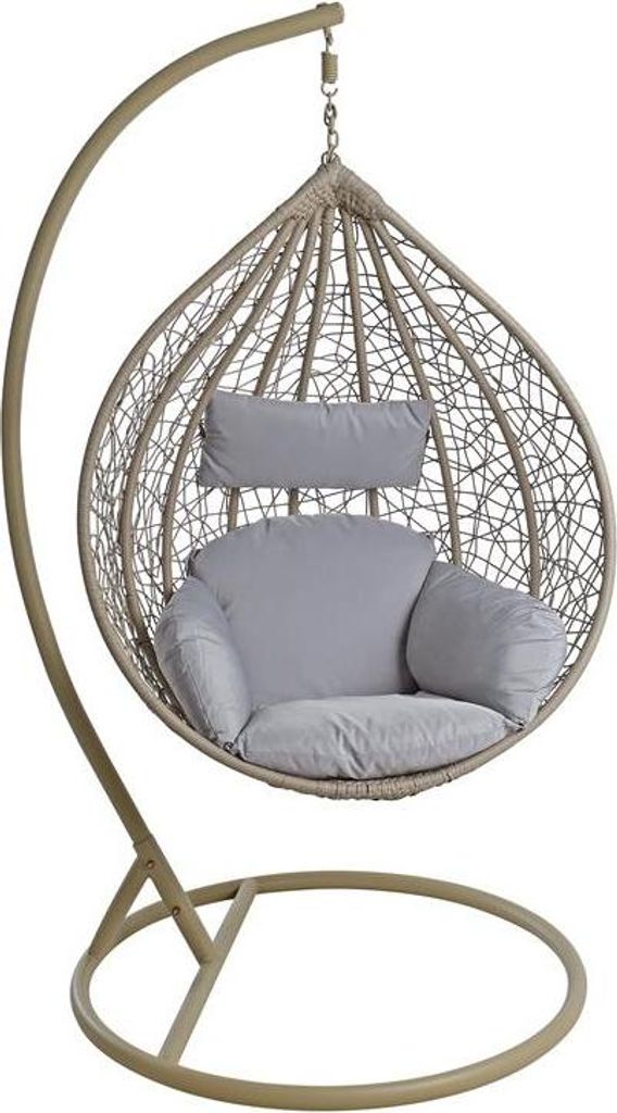 Hängesessel mit Gestell Polyrattan Hängekorb Rattan Hängestuhl Beige / Grau