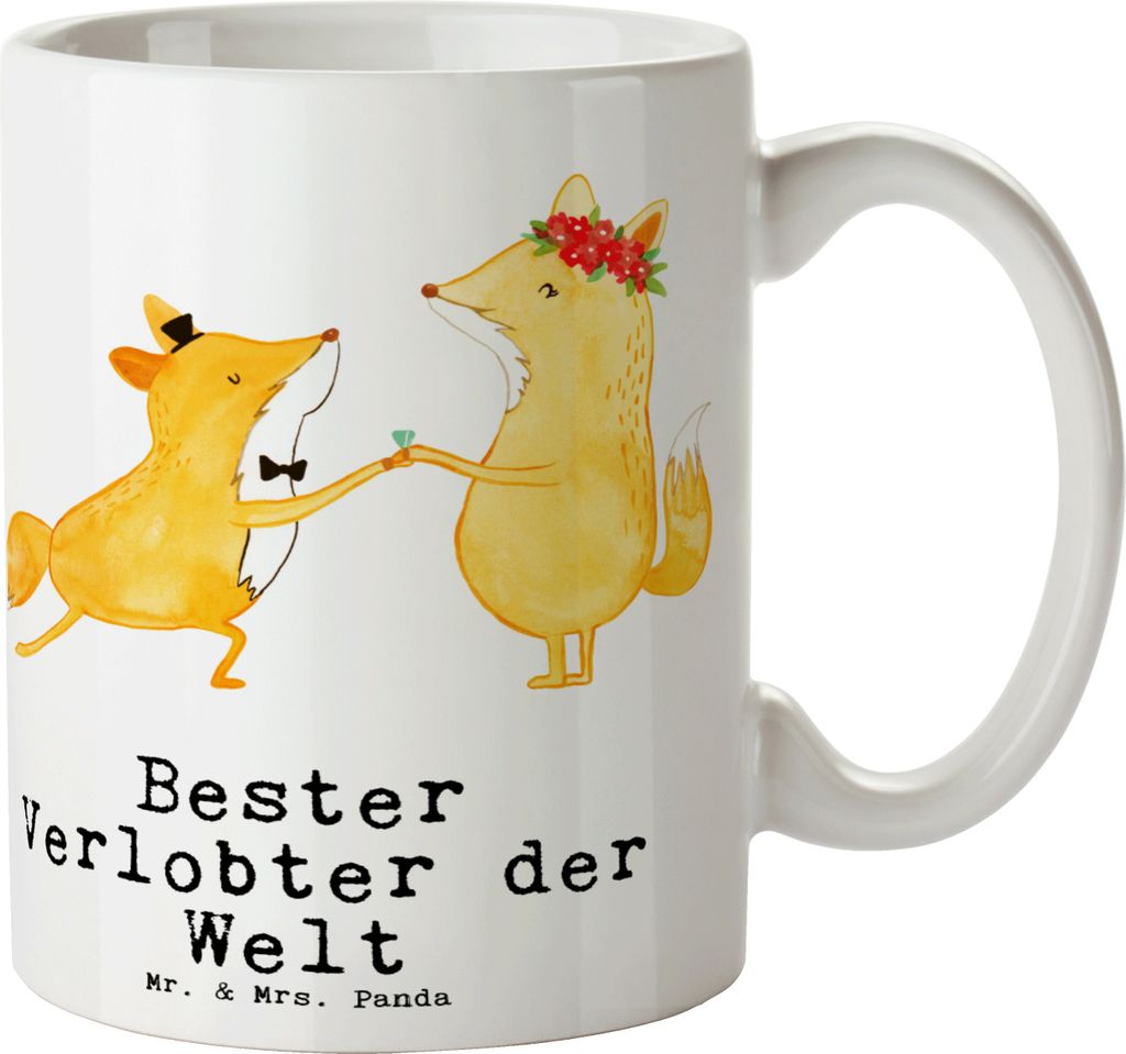 Mr. & Mrs. Panda Tasse Fuchs Bester Verlobter der Welt - Weiß - Geschenk, Kaffeetasse, Kaffeebecher, Mann, Trinkbecher, Pott, Ehe, Freund, Geschen...