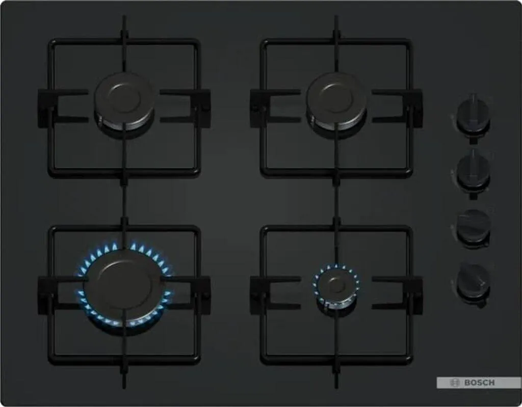 Table gaz Bosch 4 foyers avec sécurité thermocouple et design verre