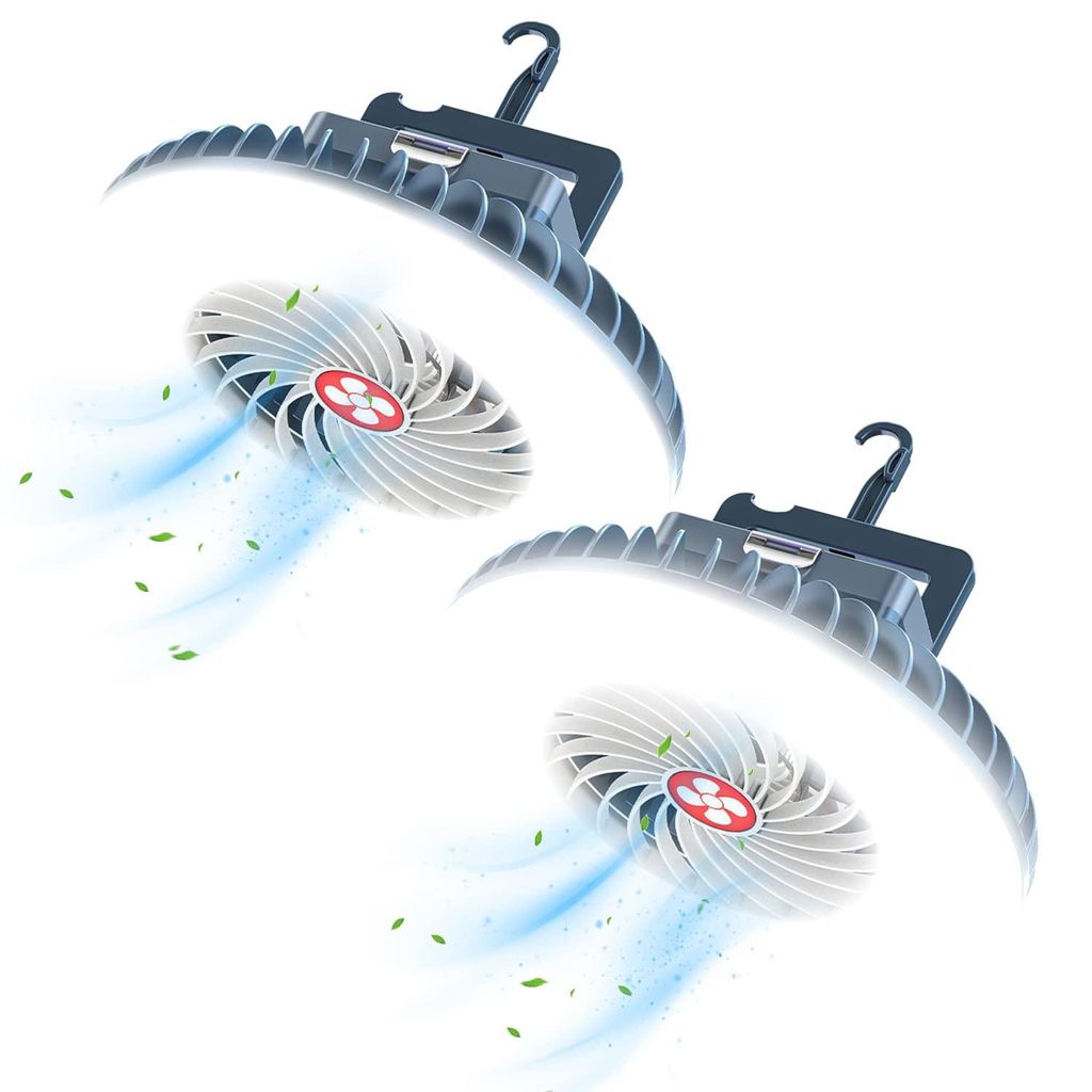 Campingventilator mit LED-Laterne USB-wiederaufladbarer wasserdichter Zeltventilator mit Aufhängehaken Magnet-Überlebenskits 2er-Pack