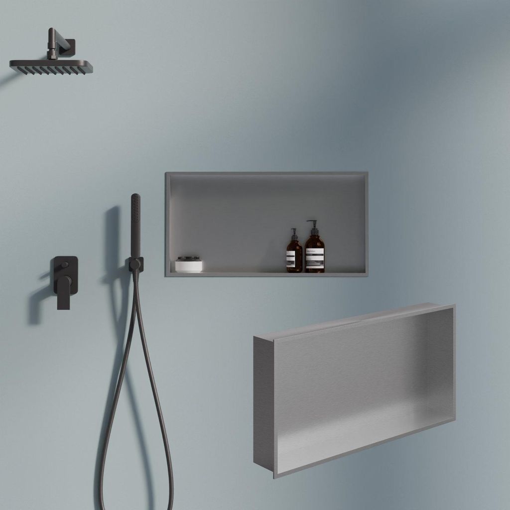 DIY Duschnische 60x30cm Edelstahl gebürstet Wandnische Unterputz Montage Duschregal Fliesennische