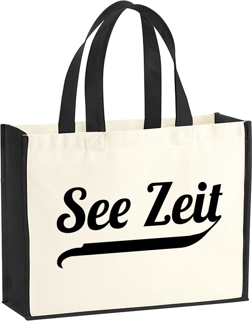 Huuraa Jutetasche See Zeit Schriftzug 21 Liter Black Jute und Baumwolle Einkaufstasche Geschenkidee