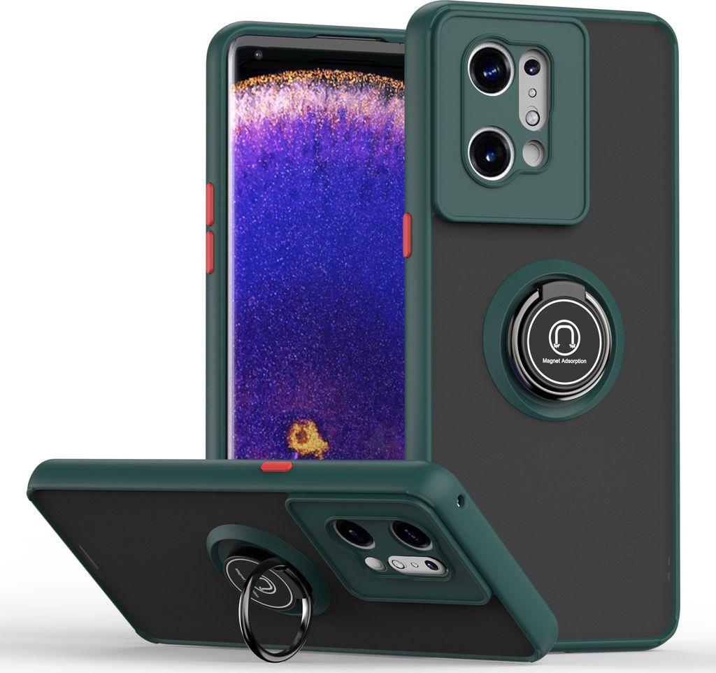OPPO Find X5 Hülle, Ring Halter Ständer Matte Transluzent TPU Rahmen Stoßfest Schutzhülle für OPPO Find X5 dunkelgrün