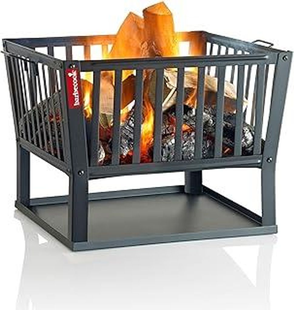 Barbecook Feuerkorb für Holzfeuer eckig lackierter Stahl lang 62-cm breit und 48.5 cm hoch, schwarz