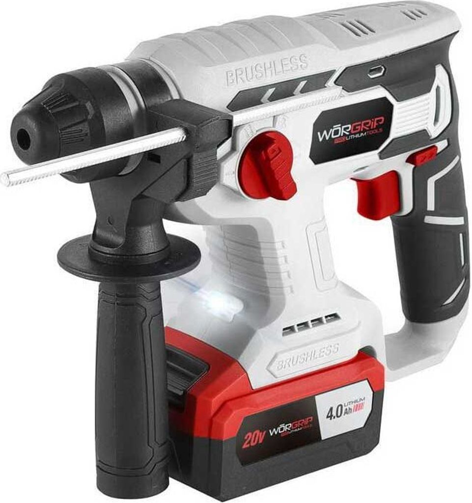 Worgrip Bürstenloser Bohrhammer 1 Akku 4.0ah 20v Silber Silber One Size