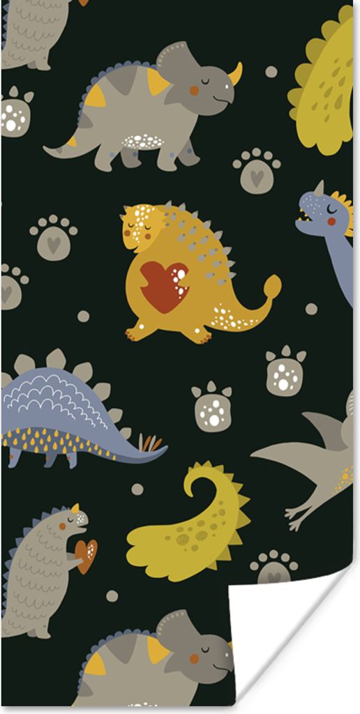 MuchoWow Poster Dino - Kinder - Schnittmuster - Jungen - Mädchen - Dinosaurier 40x80 cm - Dekoration