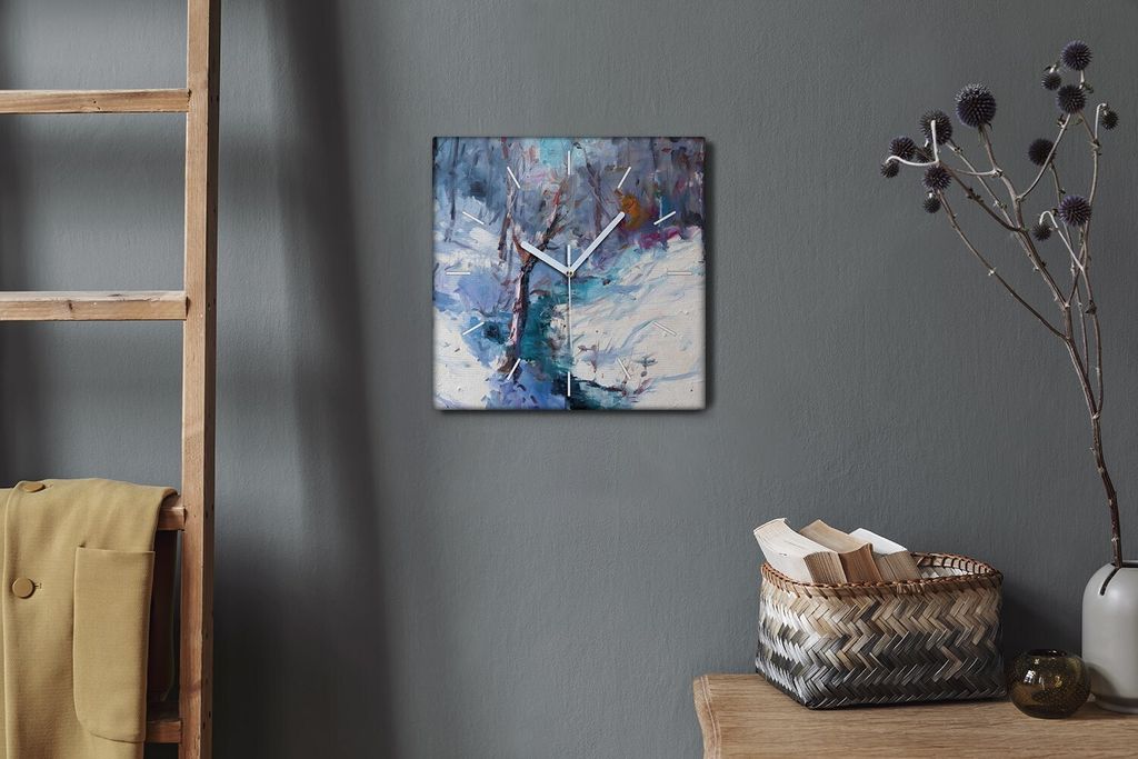 Coloray Hodiny Unikátní 30x30 cm Tiché hodiny Pro obývací pokoj a kuchyň Nástěnné hodiny Plátno Bílé ručičky hodin - Malování Winte...