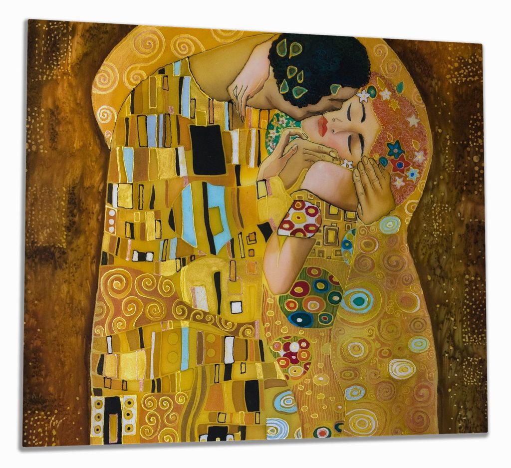 Wallario Herdabdeckplatte aus Glas, Größe 60 x 52 cm 1-teilig, Motiv Der Kuss von Klimt