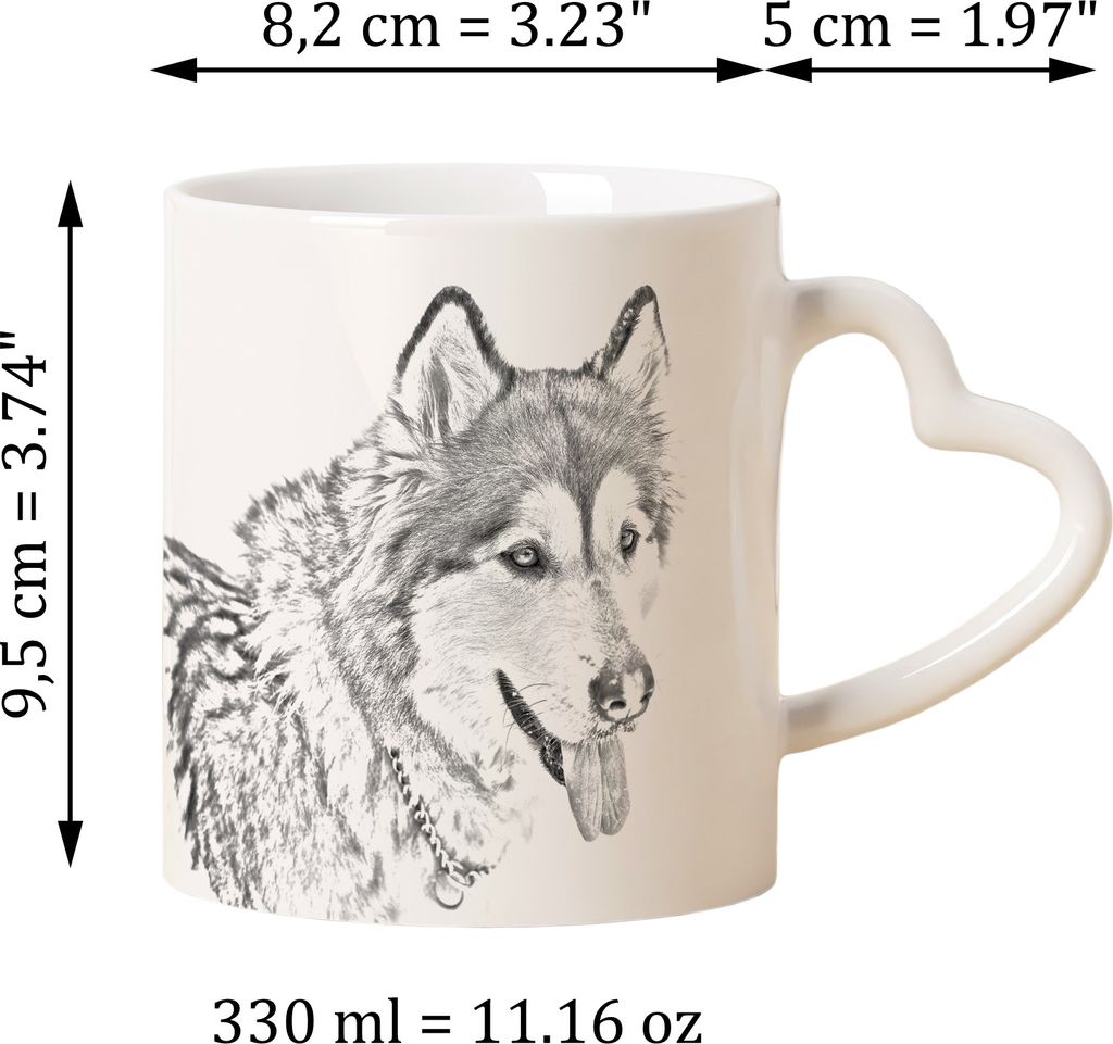 Alaskan Malamute, Alaskischer Malamute - Tasse mit Hund, entzückende Tasse mit herzförmigem Henkel, universelles Geschenk der Marke Art-Dog