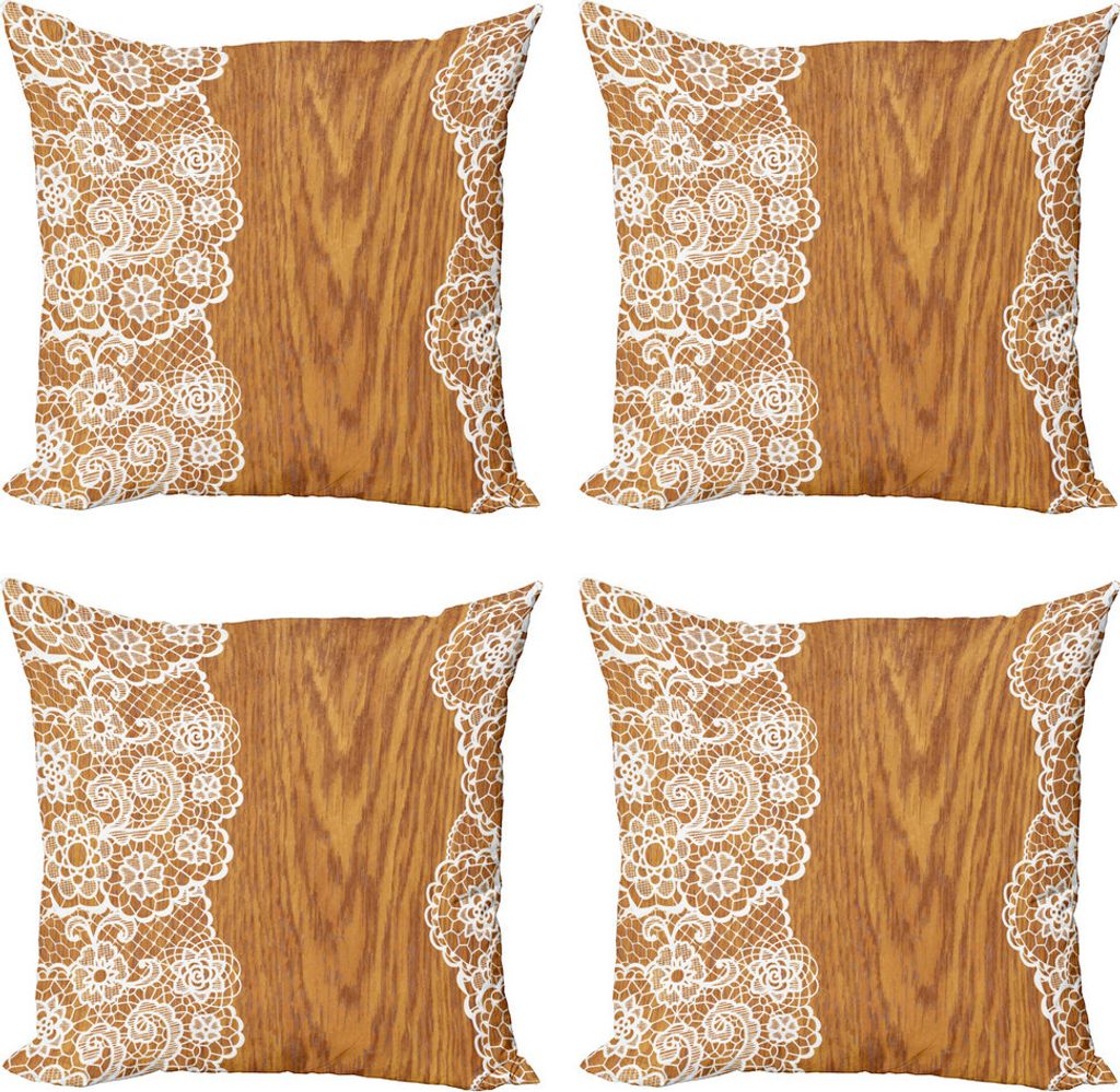 ABAKUHAUS Jahrgang Kissenbezug Set (4 Stück), Spitze aus Holz Retro, Moderner Doppelseitiger Digitaldruck, 50 cm x 50 cm, Pale Caramel Weiß