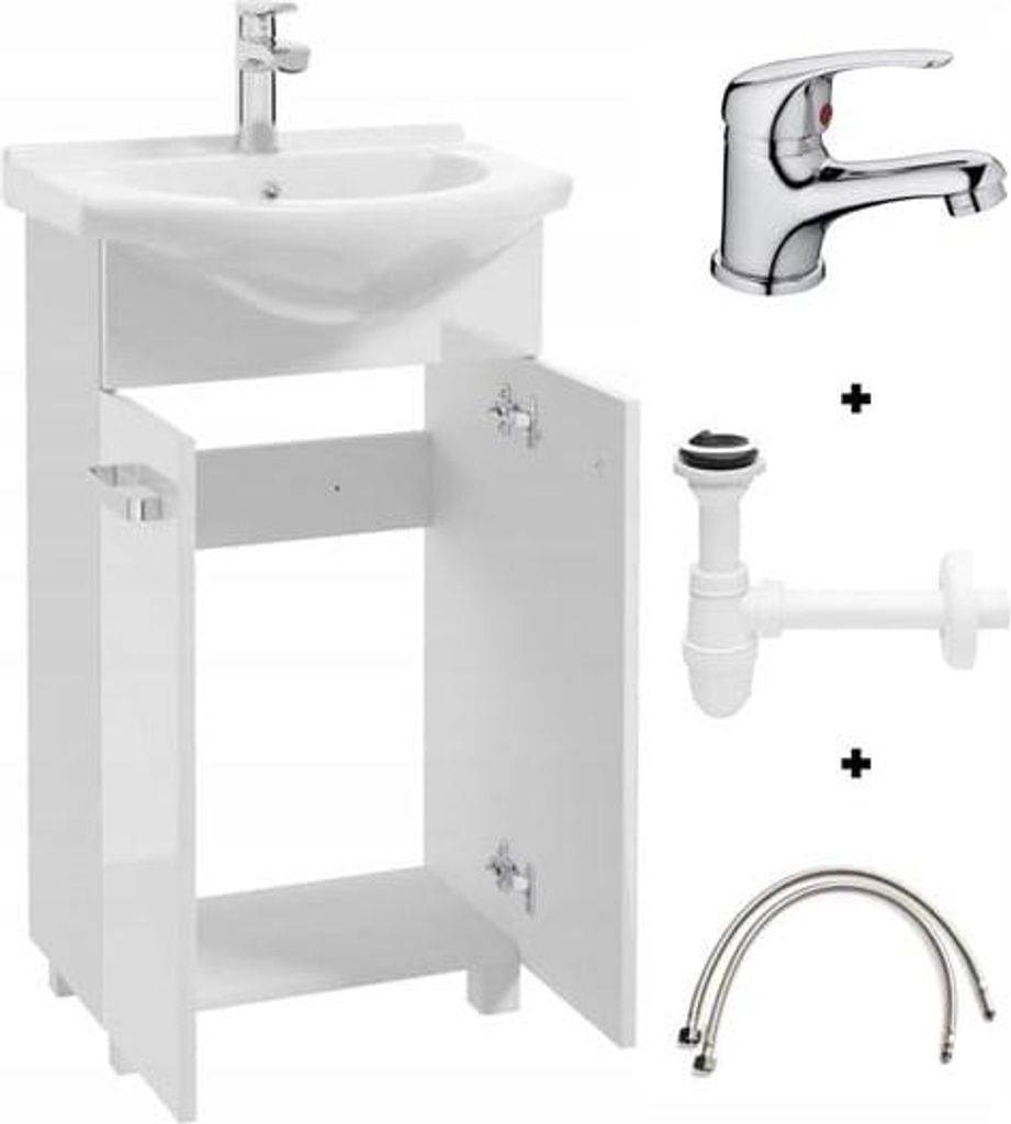 Badezimmerschrank-Set mit Waschbecken 50 weiß Mila Produktbild 