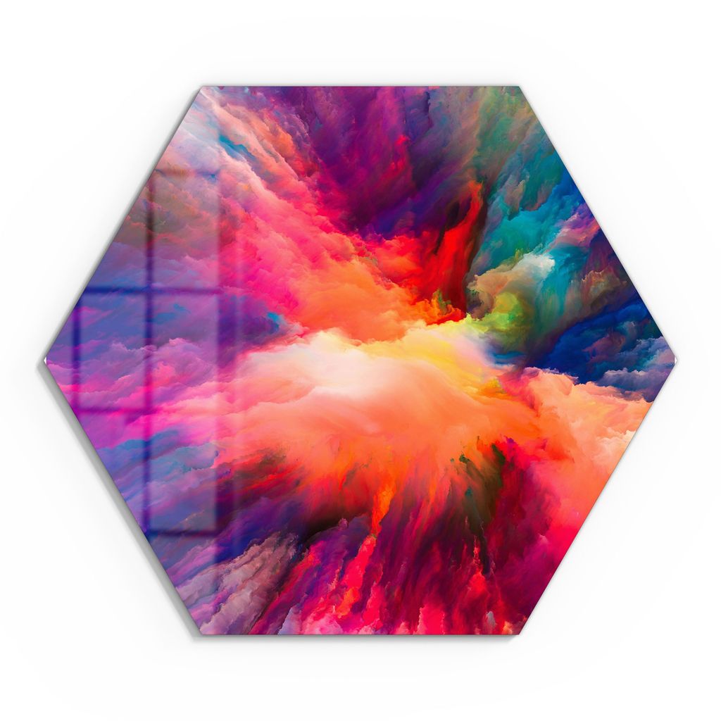 DEQORI Glasbild Echtglas 55x48 cm 'Bunte Farbwolke' Wandbild Bild modern Deko