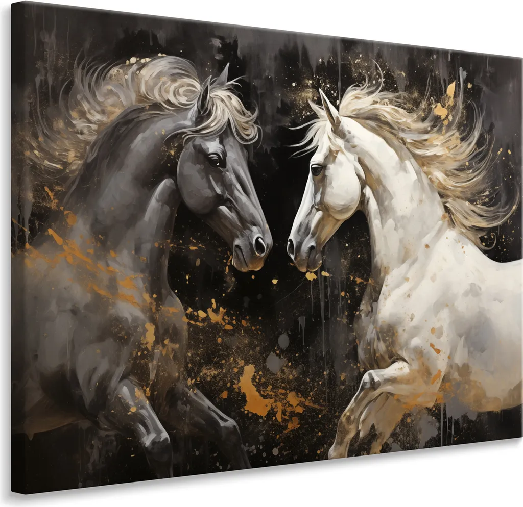 Muralo su tela HORSES animali astrazione Malarei decalcomania murale per soggiorno 120 cm x 80 cm