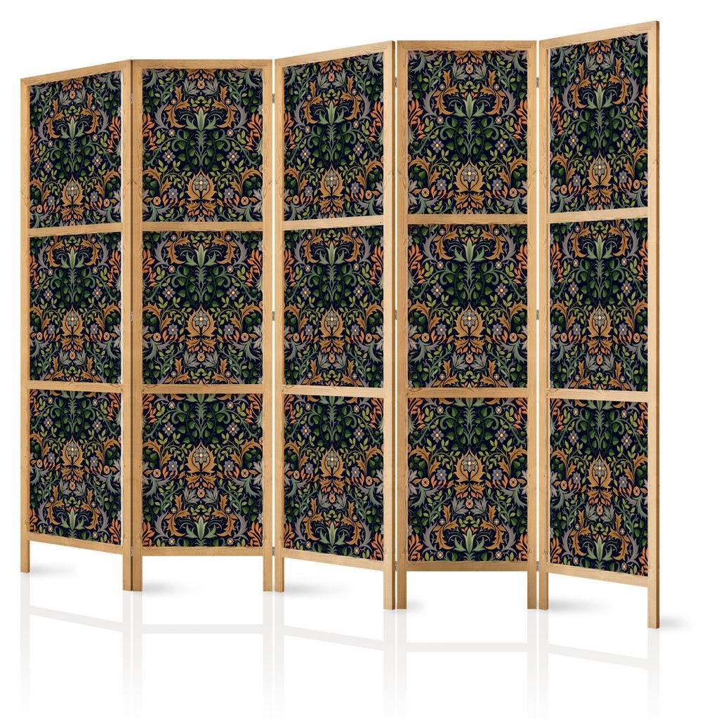 Muralo Japanischer PARAVENT 5-teilig Raumteiler klappbar PREMIUM-Vliesleinwand BUNTE ORNAMENTE für Wohnzimmer 225cmx172cm