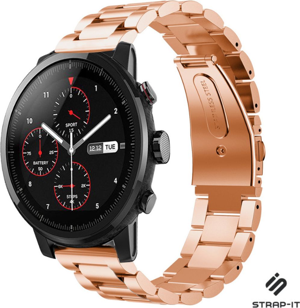 Strap-it Stahlarmband - Kompatibel mit Amazfit Stratos Armband Ersatzarmband Edelstahl - Gliederarmband mit Faltschließe - Hochwertiges Material -...