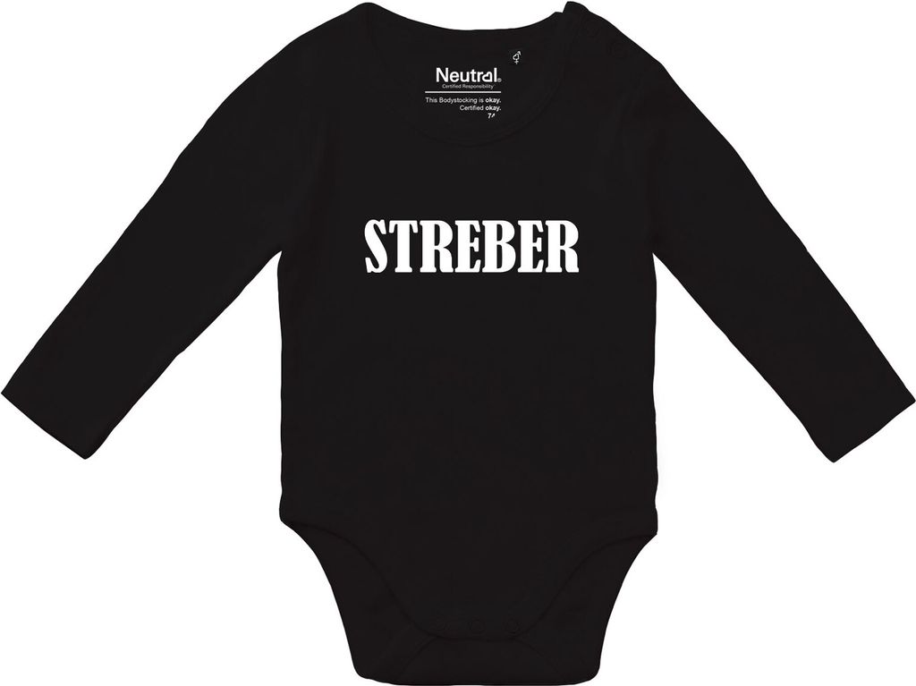 Huuraa Baby Body Streber Schriftzug Geschenk Größe 62 Black Baumwolle Fairtrade Streber Babykleidung