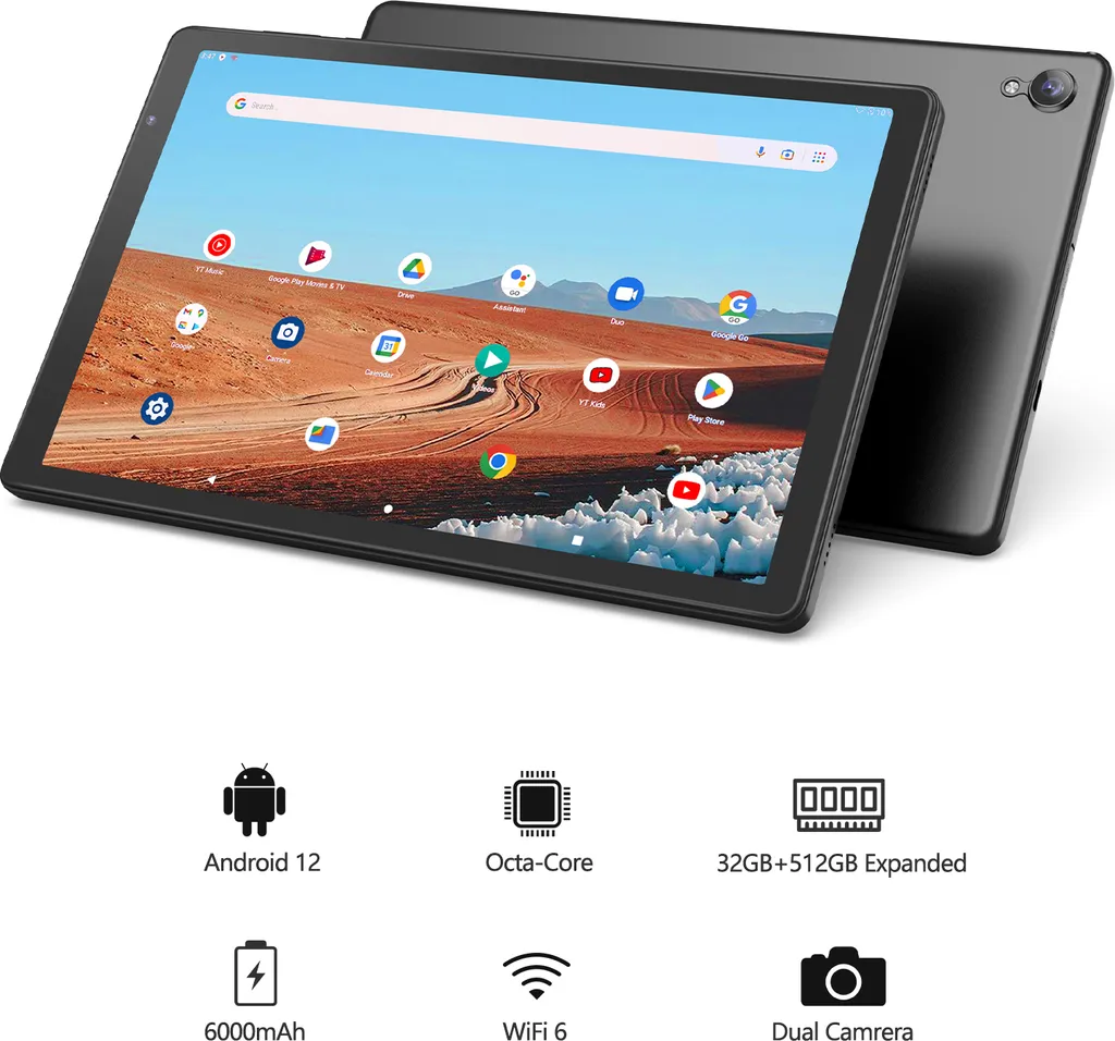 PRITOM Tablette 10 pouces Android 12 avec 32Go ROM et Coque Grise - 5