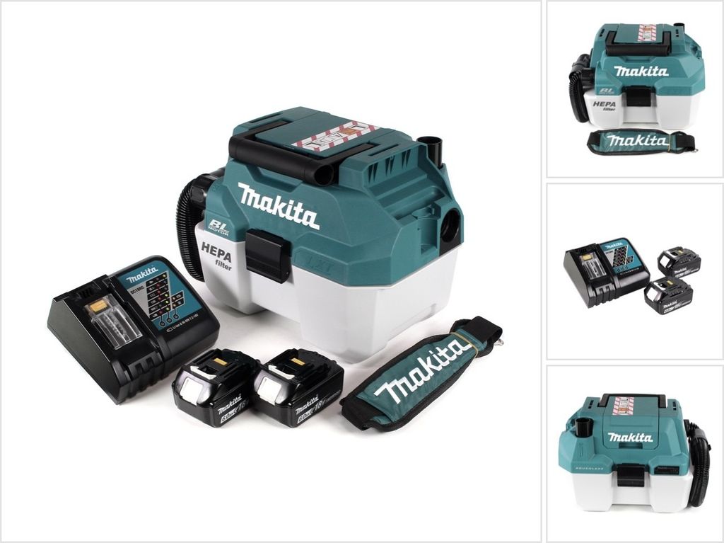 Makita DVC 750 LRGX3 Akku Staubsauger Nass und Trockensauger 18 V tragbar + 2x 6,0 Ah Akku und Lader- ohne Zubehör