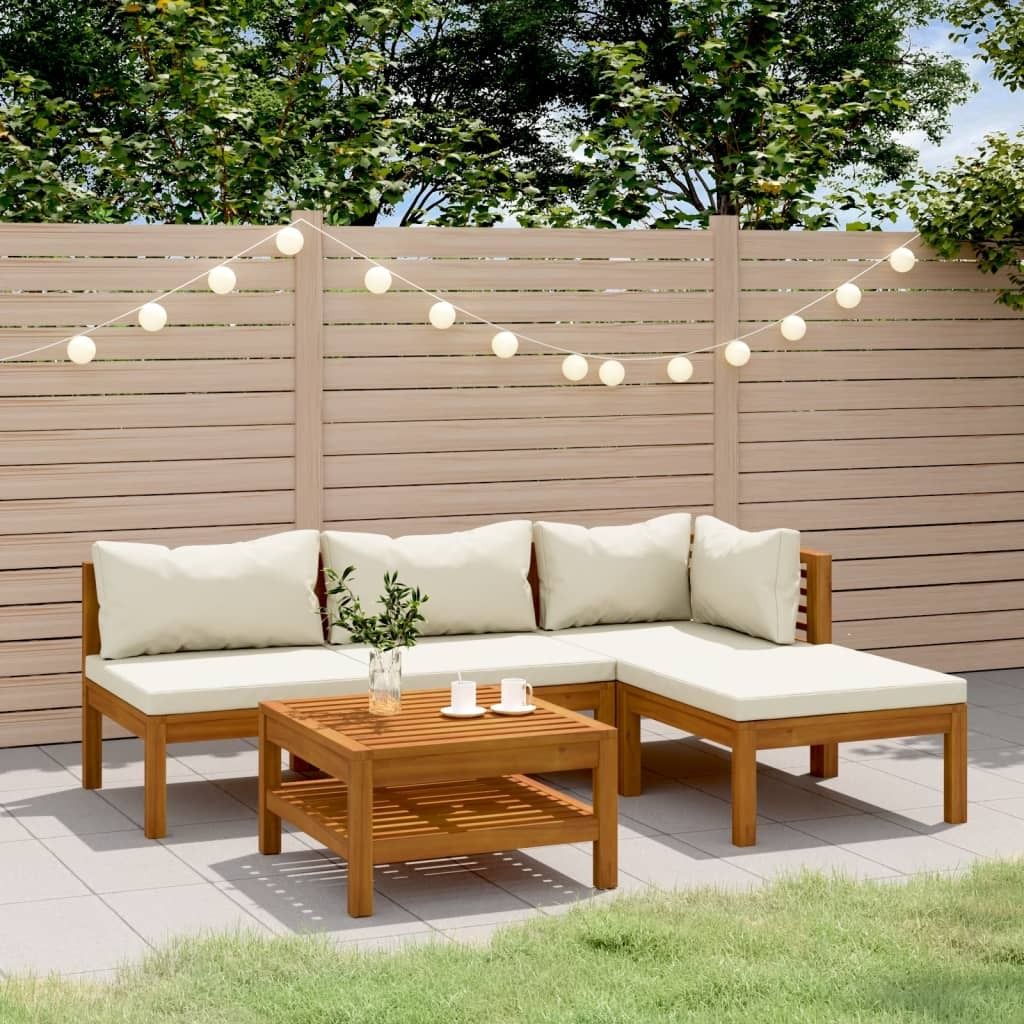 Maison Exclusive - 5-tlg. Garten-Lounge-Set mit Creme Kissen Massivholz Akazie